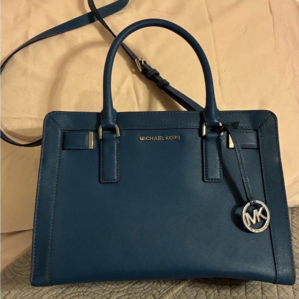 Michael Kors Navy Satchel with Silver Accents